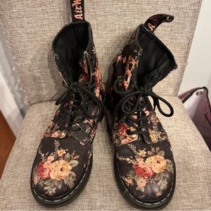 Dr. Martens Black Floral Combat Boots